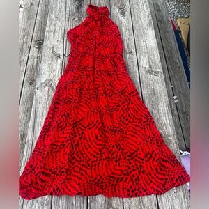 Joni Blair vintage halter red & black printed dress, size 7.